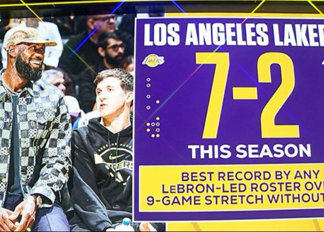 The Lakers started with 7 wins and 2 losses, the best record in LeBron's career when he missed 9 games.